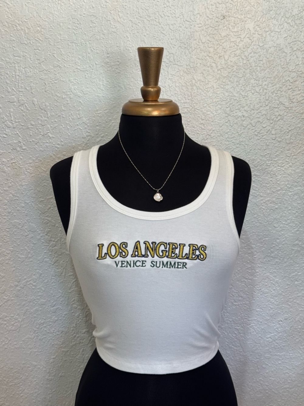 White 'Los Angeles Venice Summer' Ribbed Tank Top